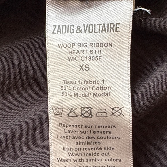 Zadig & Voltaire Black Tee with Red Heart sparkly crystals Graphic - Picture 5 of 6